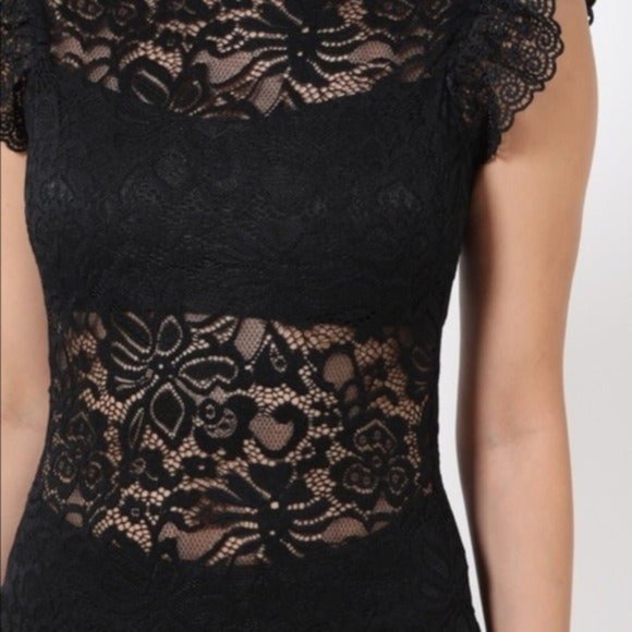 Valentine Black Sheer Lace Midi Dress - Picture 5 of 8